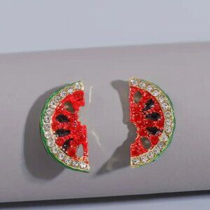 Colorful Cute Melon miniature slice Rhinestone crystal studs earrings set